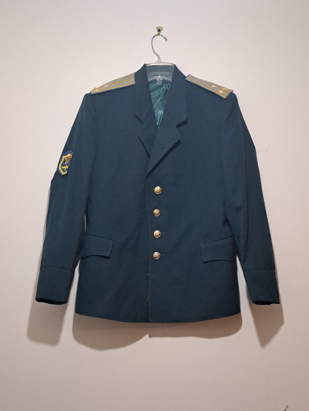 Vintage Men's Military-Style Dark Teal Dress Jacket with Gold Epaulettes
